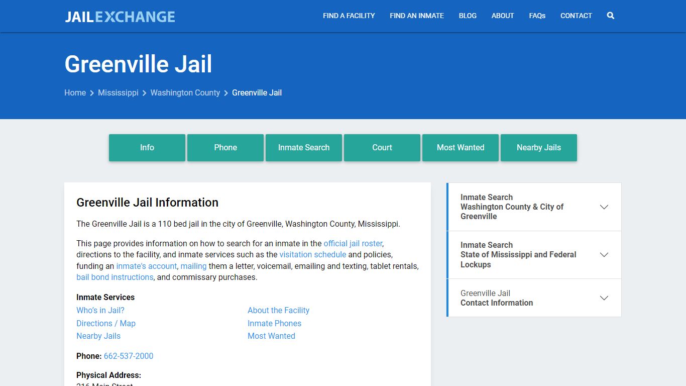 Greenville Jail, MS Inmate Search, Information